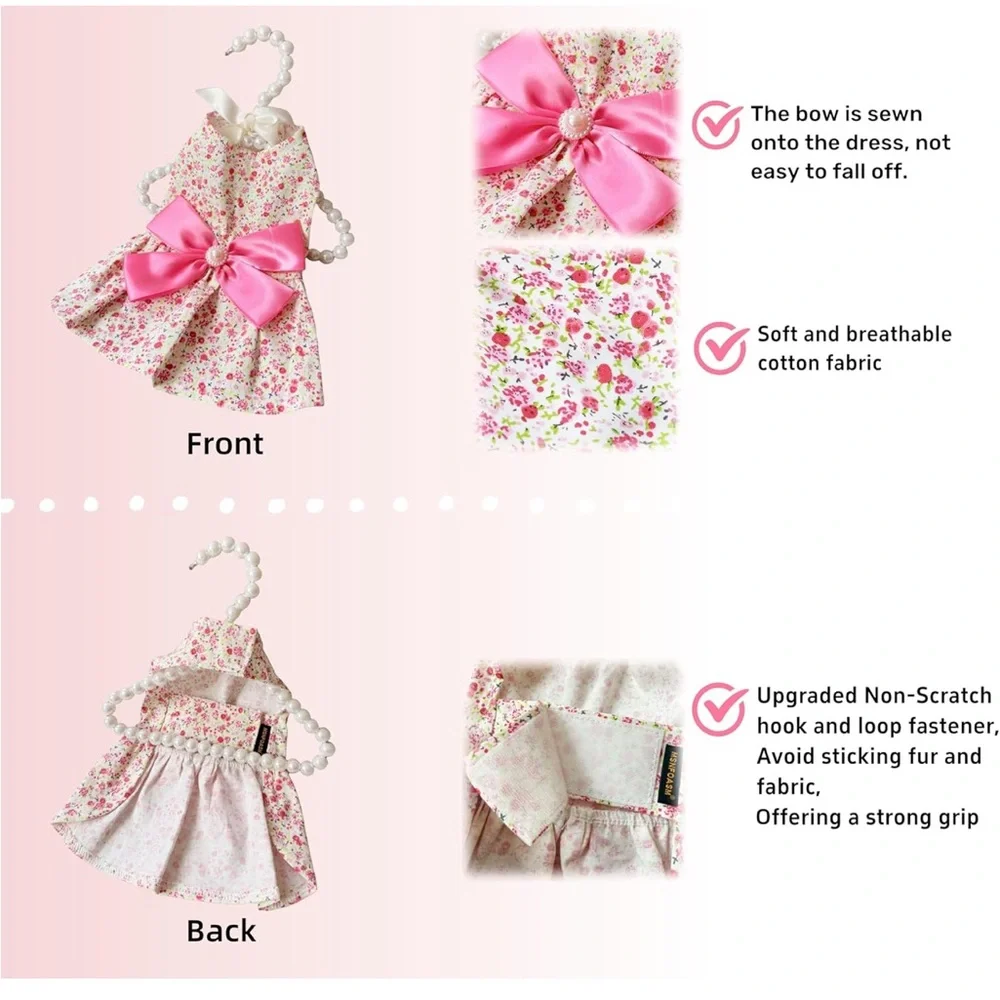 Floral Pink Bow Dog Dress M - Picture 3 of 9